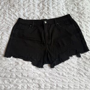 Aerie Black Jean Shorts with Frayed Hem and Elastic Waistband - L